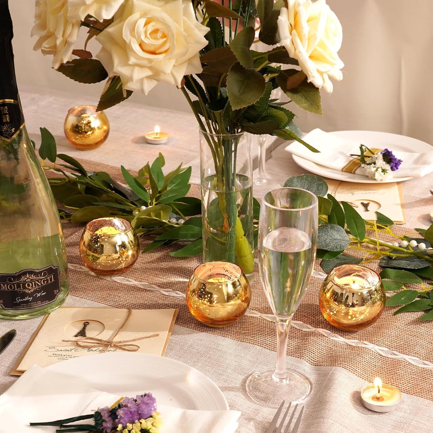 Homemory 36 Pcs Gold Votive Candle Holders, Round Mercury Glass Candle Holder, Tealight Candle Holders for Table Centerpieces, Baby Shower,Anniversary, Wedding, Home Decor, Halloween, Christmas