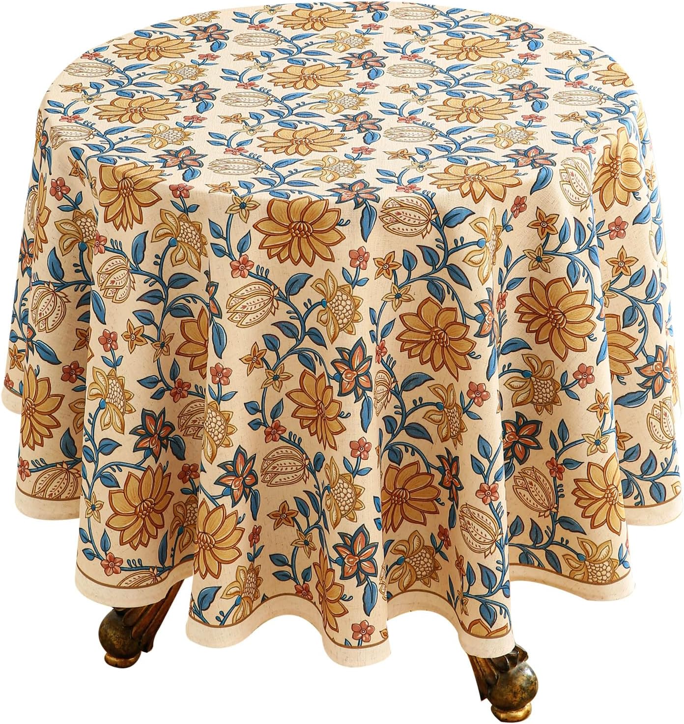 ISAENNE Designer Bohemian Floral Round Tablecloth,Linen Colorful Table Cloth,Wrinkle Resistant Decor Tablecloths for Dining Thanksgiving Kitchen Party Christmas,Diameter 67"-Estevan B