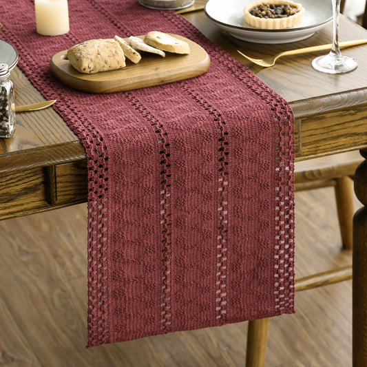 Artoid Mode Red Farmhouse Woven Rustic Hollow Table Runner, Seasonal Holiday Hollow Kitchen Dining Table Decoration for Home Party Decor 12x108 Inch