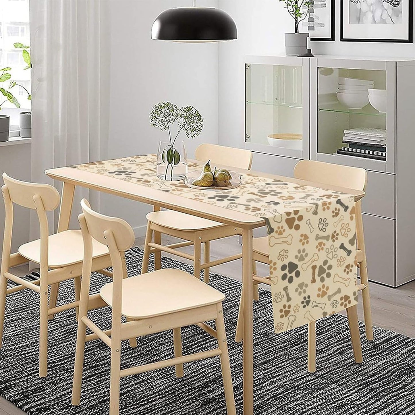 Dog Paw Table Runner,Kids Teens Cute Pet Animal Footprint Theme Pattern Print Tablecloth Burlap for Hotel Indoors Outdoor Dining Room Kitchen Home Decor,W13X L90 in