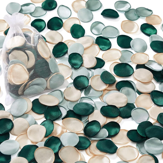 Serwalin 500Pcs Silk Rose Petals for Wedding Vintage Green Flower Girl Petals for Aisle, Basket, Table Decor (3 Color Mixes)