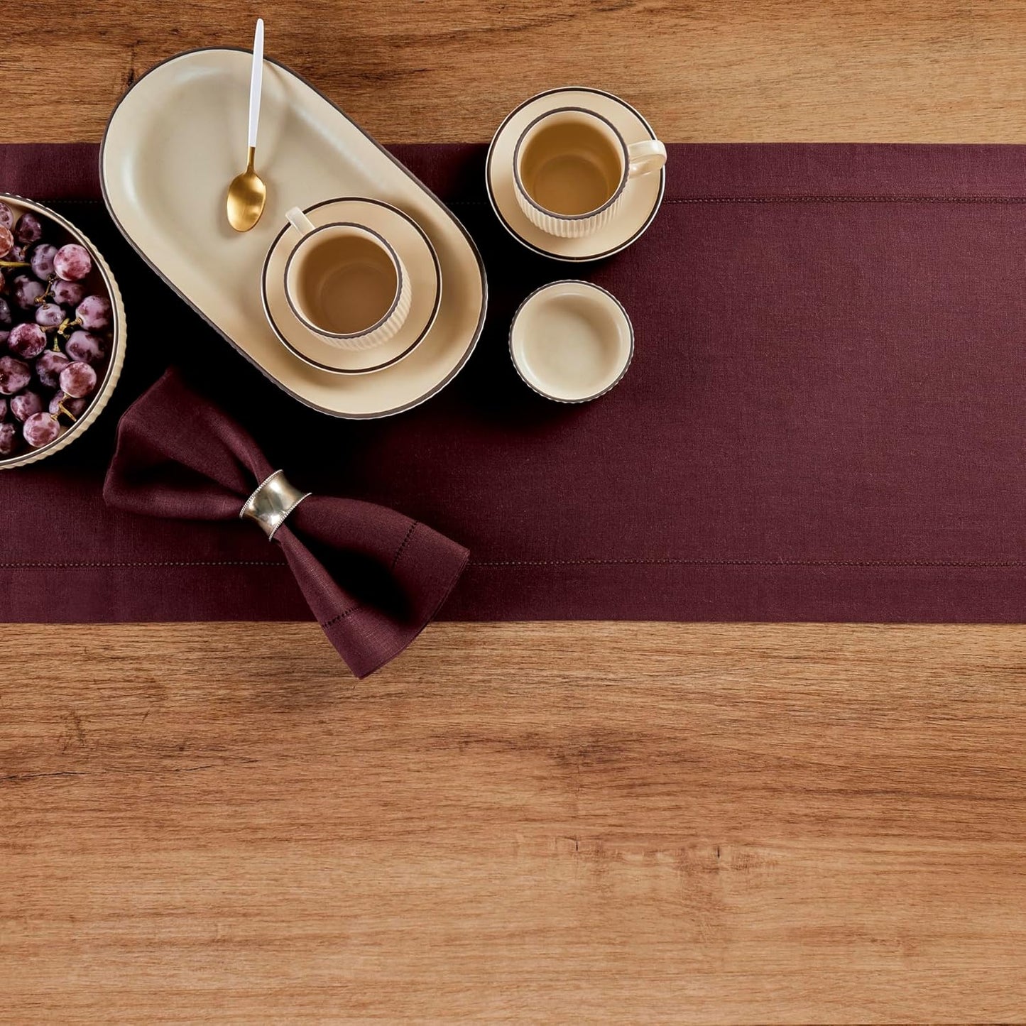 Solino Home Linen Table Runner 36 Inches - 100% Pure Linen Burgundy Hemstitch Table Runner 14 x 36 Inch Ideal for Dresser and Coffee Tables - Fall, Autumn, Thanksgiving, Holiday - Classic Hemstitch