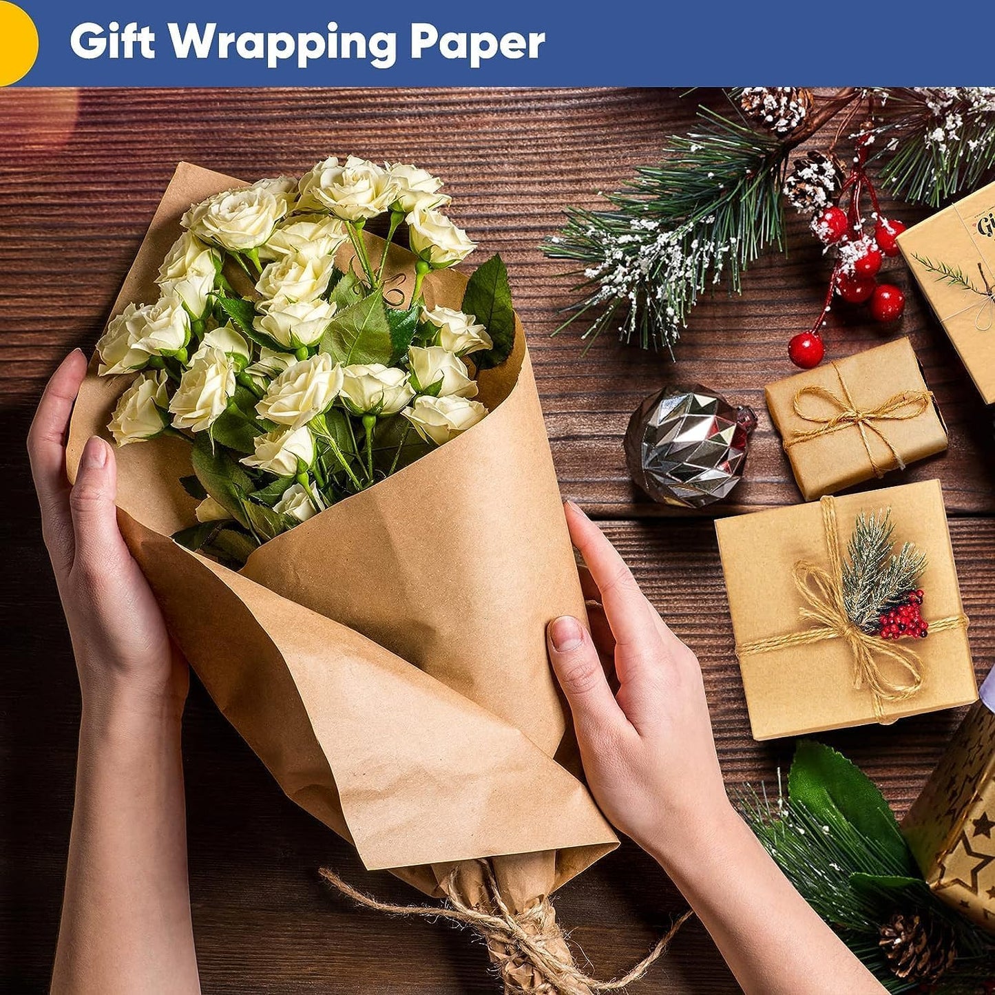 Vanhench 48"x 2400" (200') Brown Jumbo Roll Wrapping Paper, Kraft Craft Paper Roll for Bulletin Board Kids Arts Crafts Packing Shipping Poster Construction, Christmas Wrapping Paper