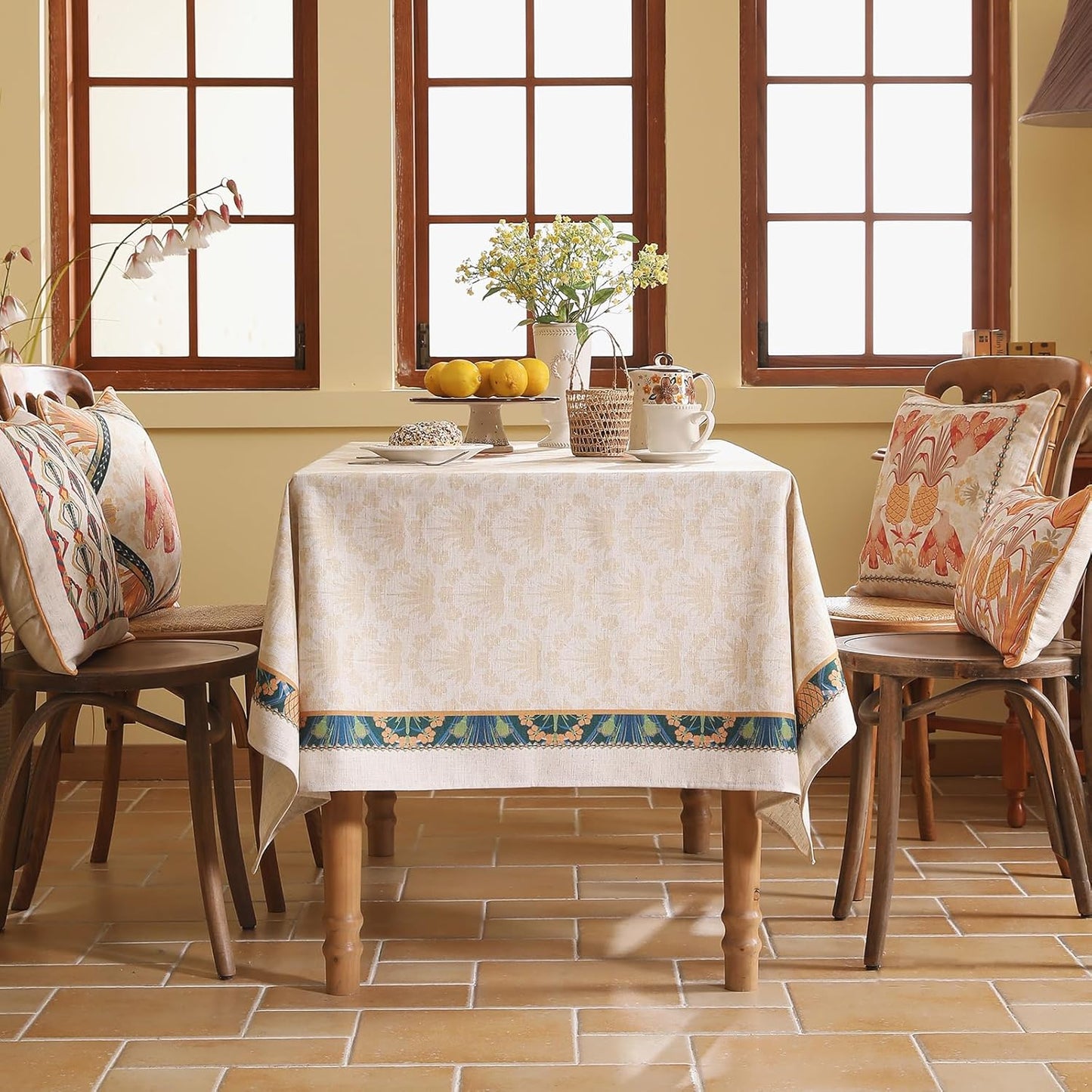 patdrea Designer Rectangle Linen Table Cloth,Vintage Anti-Wrinkle Durable Tropical Style Tablecloth,Decor Table Cover Cloth for Kitchen Dining Christmas,Thanksgiving,63"x87"-Pineapple a