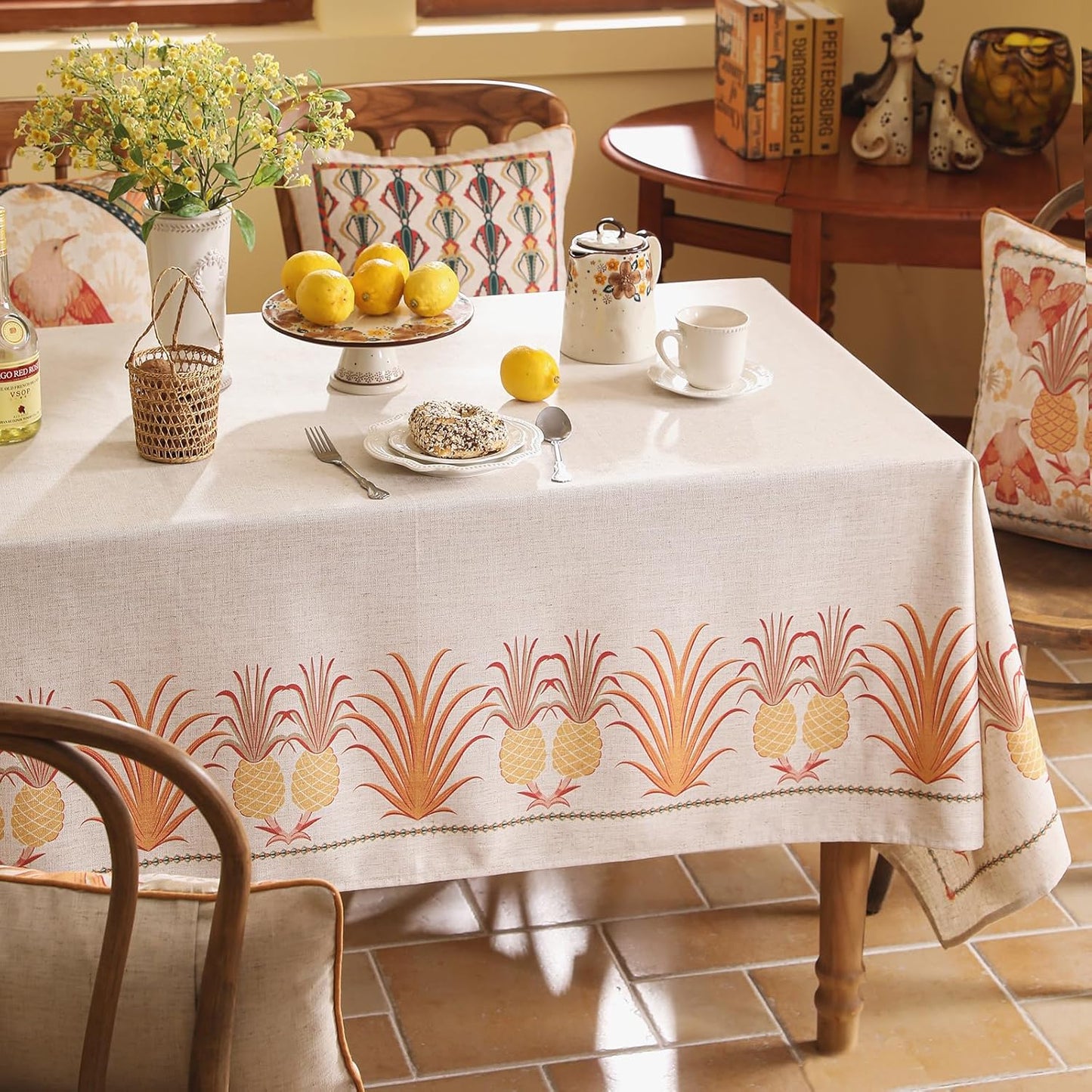 patdrea Designer Square Tablecloth,Pineapple Pattern Linen Tropical Style Tablecloths,Fall Table Cover Cloth Decor for Kitchen Dining Christmas,Tea Party,Thanksgiving,67"x67"-Pineapple B