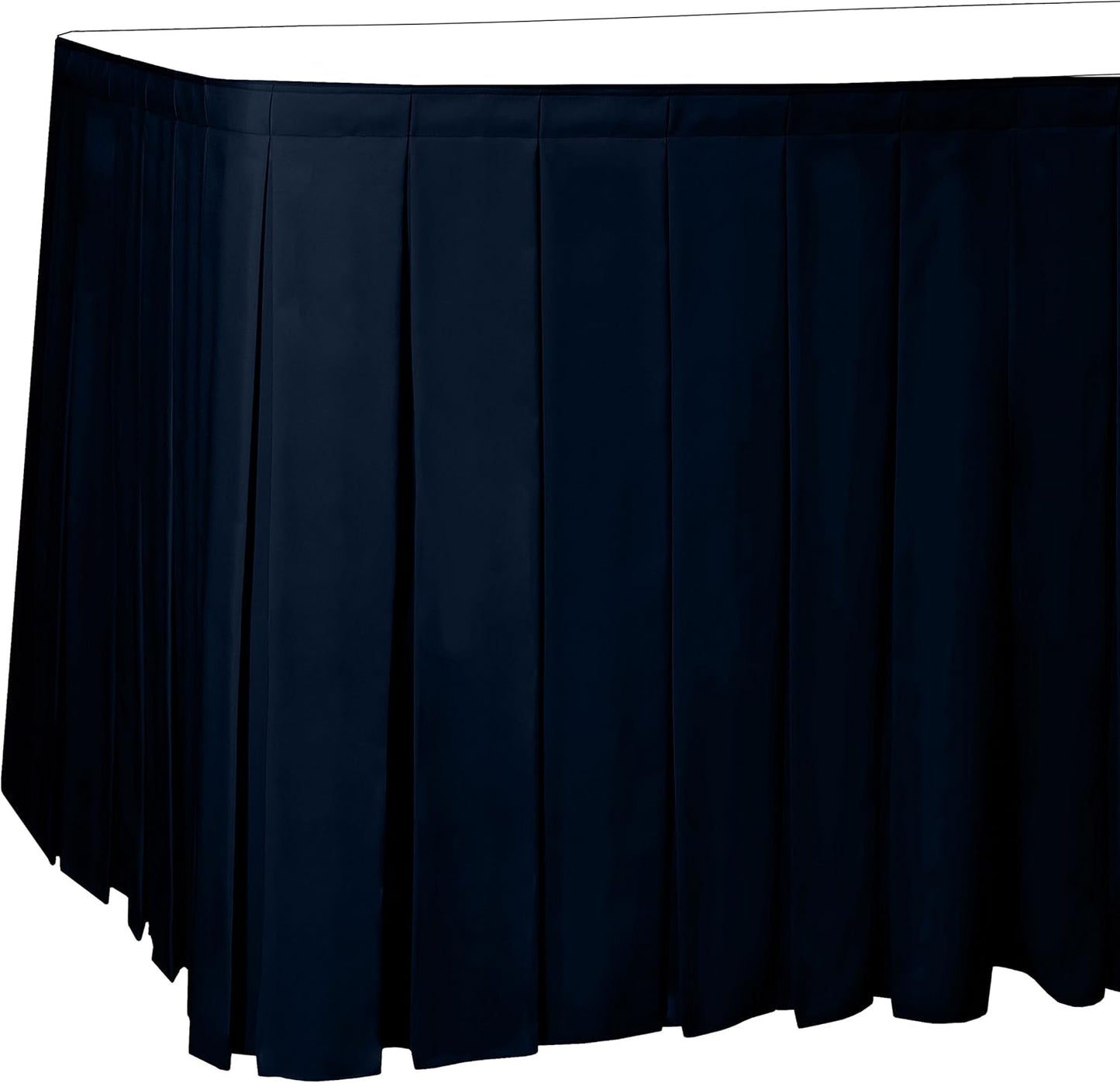 Ultimate Textile Pleat Polyester Fabric Table Skirt - Machine Washable Flame Resistant with Clips for Events, Weddings & Trade Shows, Cut & Sewn in Paterson, NJ - Navy, 17' Box Pleat