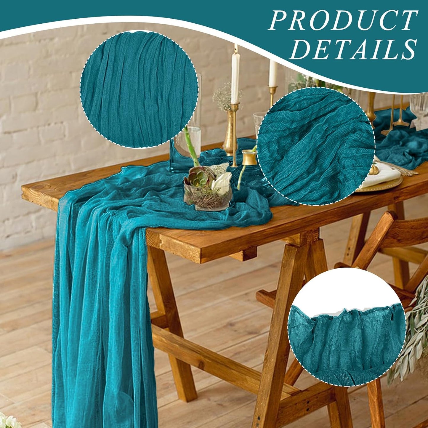 6 Pack Cheesecloth Table Runner 10Ft Christmas Gauze Boho Table Runners for Wedding Decor Bridal Shower Decorations(35" x 120")