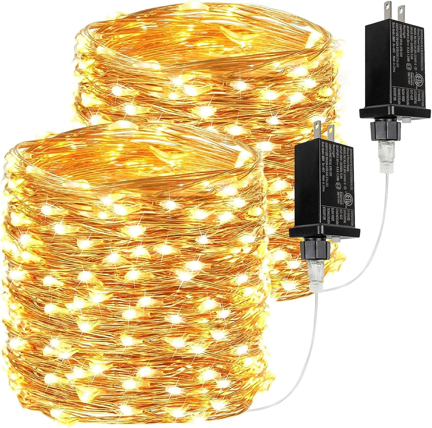 2Pack Each 66Ft 200 LED Fairy Lights Plug in, Waterproof String Lights Outdoor & Indoor, LED String Lights 8 Modes with Timer, Twinkle Light for Girl's Room Garden Christmas Decorations (Warm White)