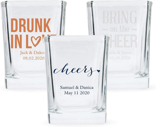 WEDDINGSTAR Personalized 2oz Square Shot Glass Customizable Full Color Print - 72 pack