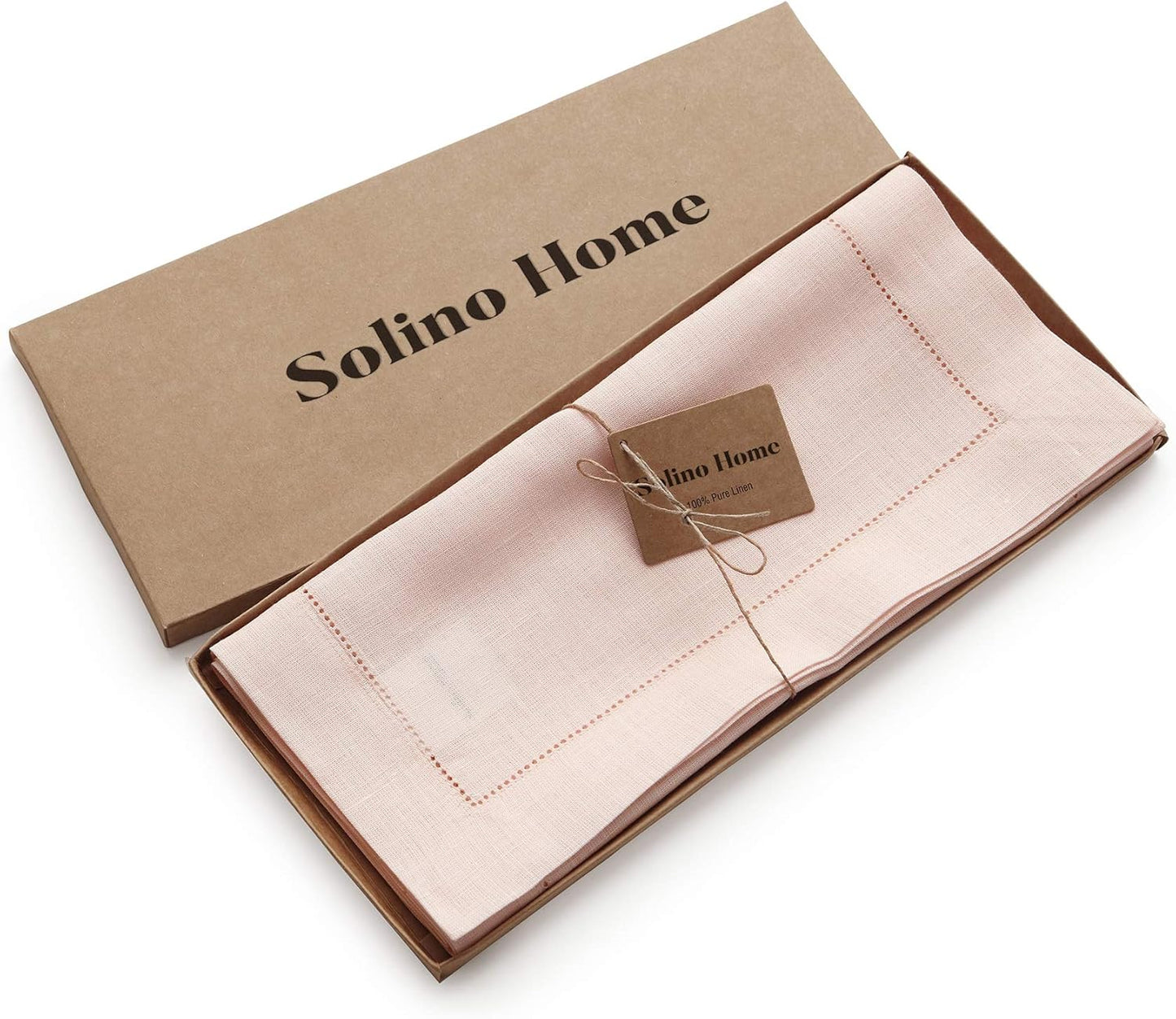 Solino Home Linen Pink Table Runner 132 Inches Long - 100% Pure Linen Extra Long Table Runner 14 x 132 Inch for Halloween - Classic Hemstitch