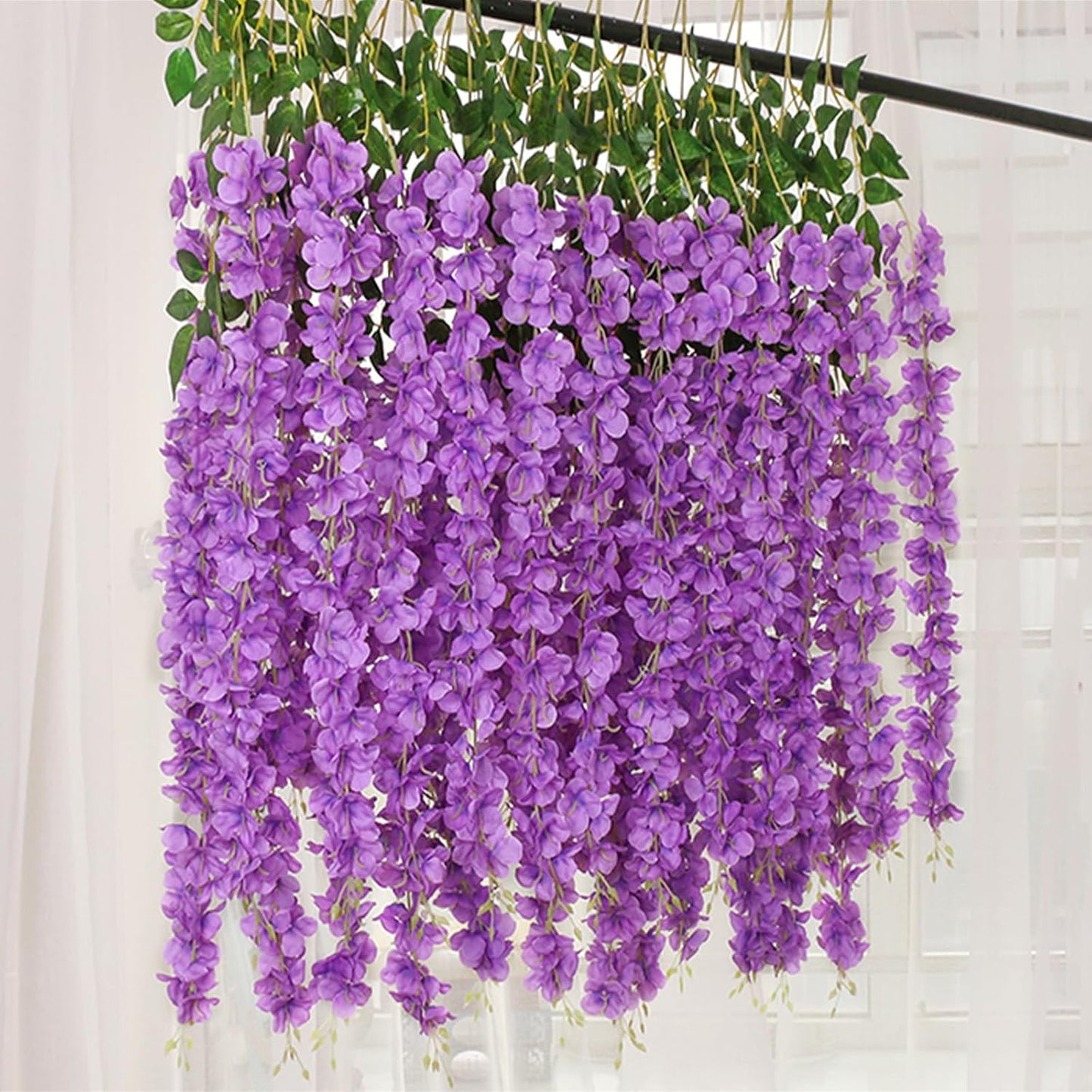 5 Pack Purple Wisteria Hanging Flowers Garland, 3.77 Feet Artificial Flower Vines, Fake Wisteria, Artificial Vines Hanging Garland for Backdrop Outdoor Yard Garden Decor