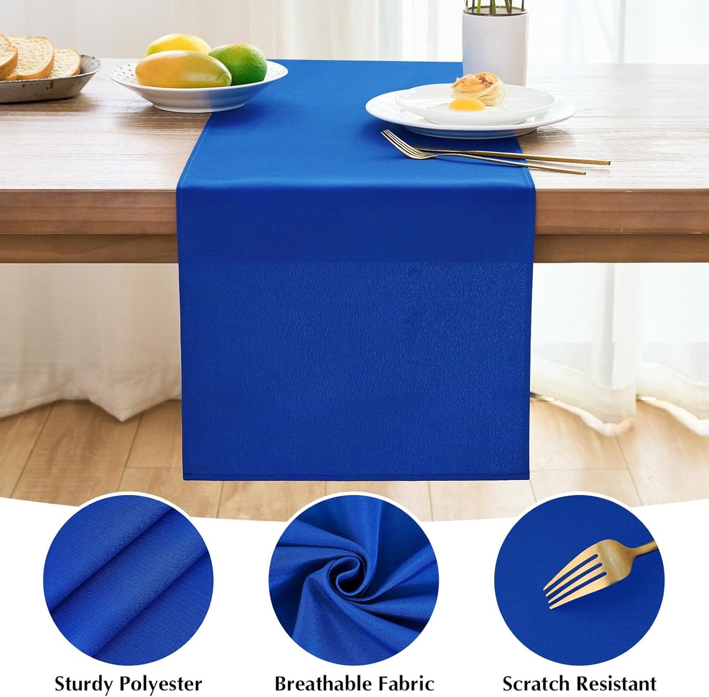 2 Pack Blue Long Table Runner 12 x 108 Inch Solid Color Farmhouse Runners Coffee Table Dresser for Daily Party Home Decoration