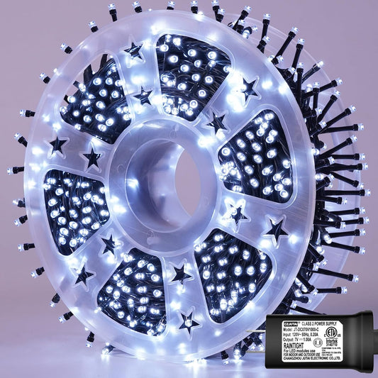 YEGUO 165ft 500 LED Christmas Lights Outdoor Waterproof, White String Lights Indoor, Green Wire Twinkle Tree Light Plug in with 8 Modes Timer Memory