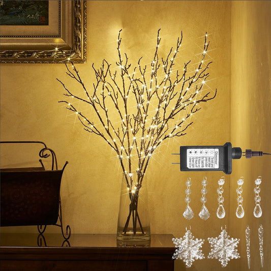 Hairui Lighted Brown Twig Branches Plug in with Dimmer and Timer 32IN 200 LED Fairy Lights, Lighted Willow Branches for Indoor Outdoor Home Room Christmas Decoration (Vase Excluded)