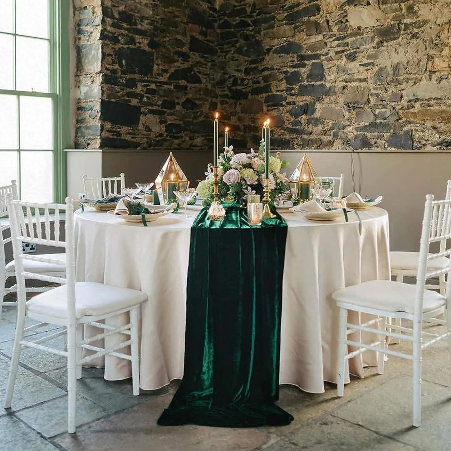 Luxurious Velvet Table Runner, 10ft Wedding Reception Decorations, 20x120inch Soft Velvet Fabric, Table Linen Overlay, Wedding Table Runners (Emerald Green, 20X120inch, 2pack)