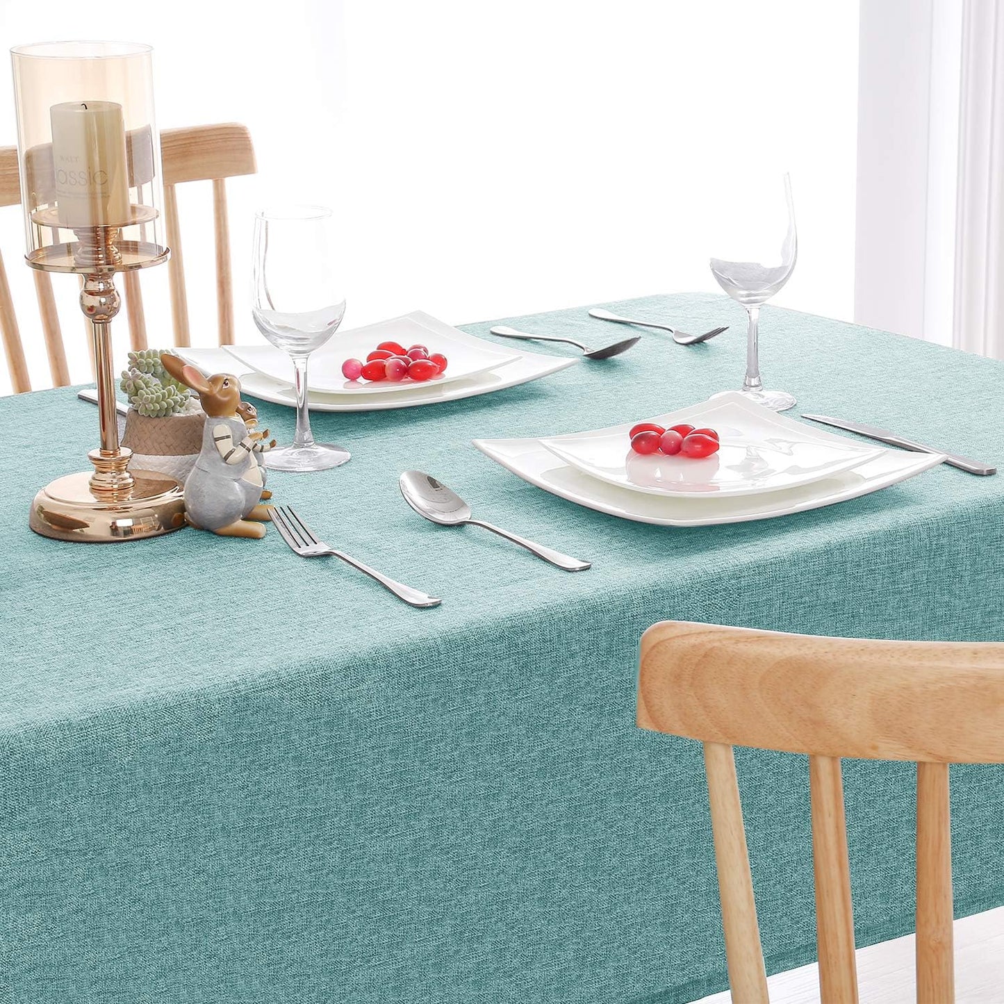 Hiasan Faux Linen Rectangle Tablecloth - Wrinkle and Stain Resistant Washable Table Cloth for Kitchen Dining Room Holiday Table Cover for Dinner, Aqua, 70 x 120 Inch