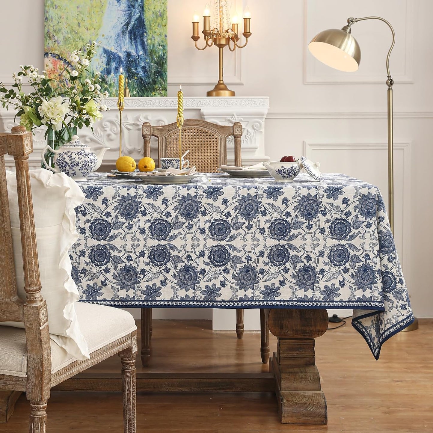 patdrea Designer Vintage Blue Floral Tablecloth for Square Table,Linen Paisley Breathable Pattern Table Cloth,Home Cover Decor for Kitchen Dining Christmas,Thanksgiving,67"x67"-Lantang a