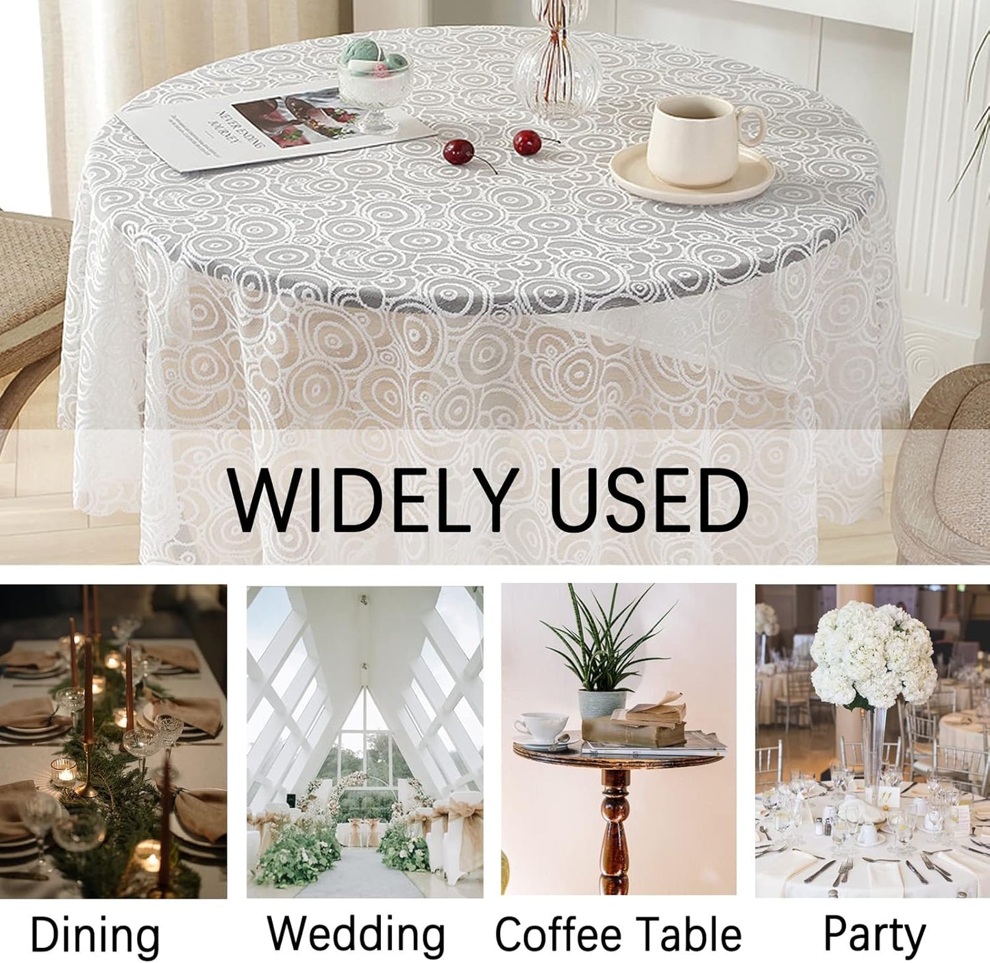 Jeloris Round Lace Tablecloth with Elegant Scalloped Bottom for Any Special Event Such as Wedding, Birthday Party, Baby Shower, Anniversary (70 inch, Style 5)