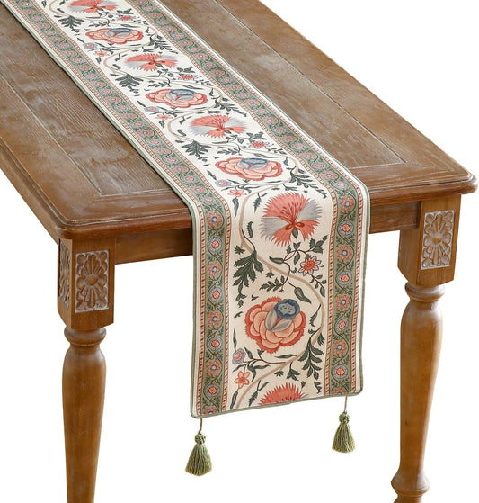 ISAENNE Designer Vintage Linen Table Runner 71 Inches Long,Elegant Floral Pattern Wrinkle Resistant Table Runners for Dining Tables,Thanksgiving,Kitchen Tables,Christmas,12"*71"-Daffy B