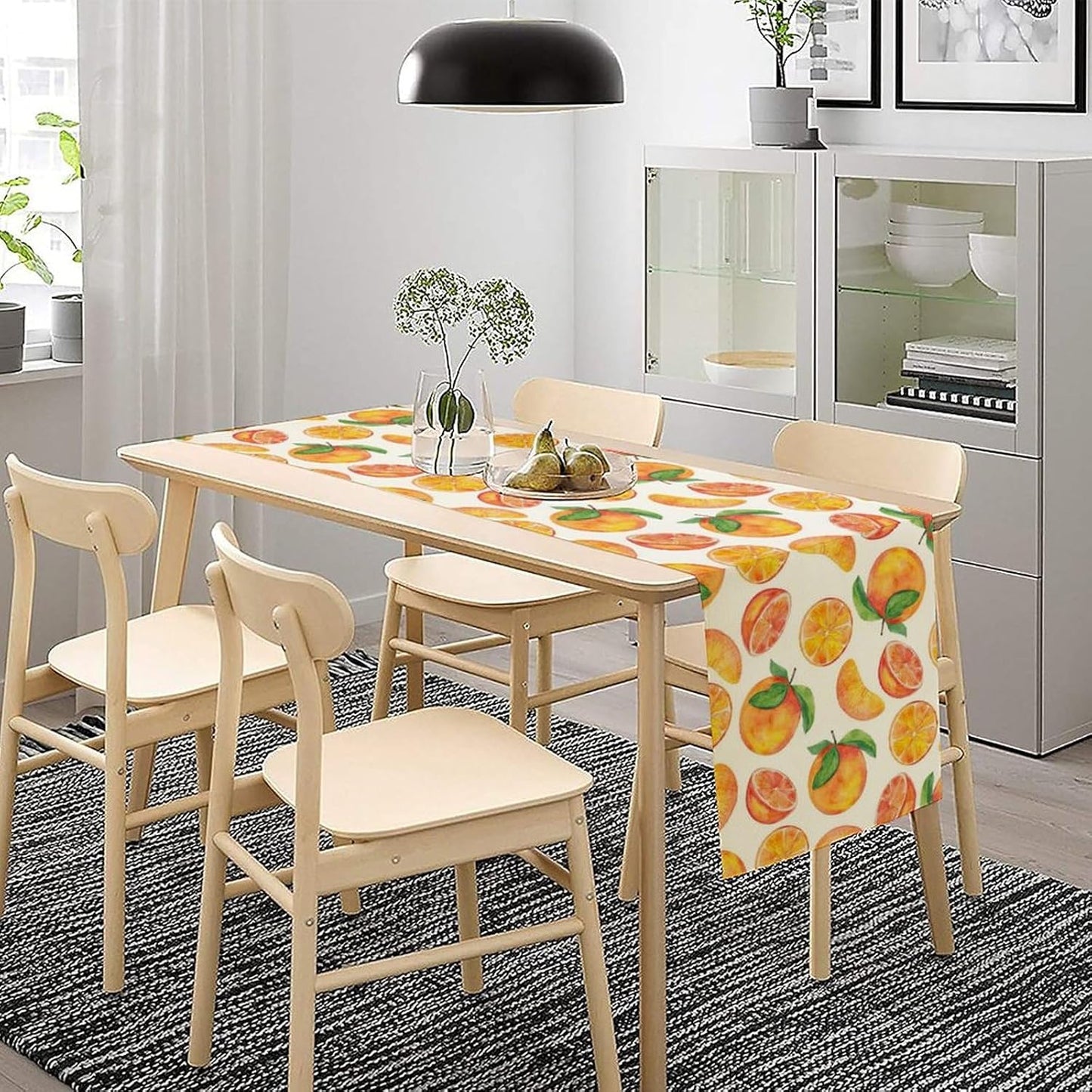 Watercolor Fruit Botanical Print Table Runner Spring Summer Orange Lemon Dinner Runner for Farmhouse Party Holiday Home Kitchen Dining Table Decor 13x36
