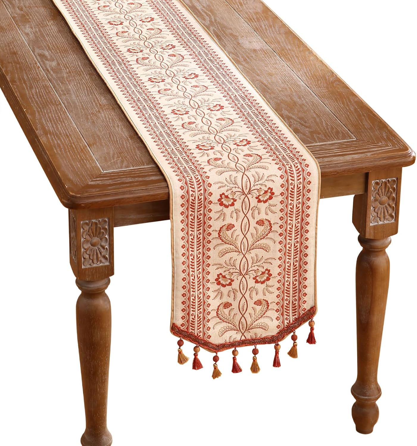 ISAENNE Designer Vintage Linen Table Runner 87 Inches Long,Red Floral Pattern Modern Decor Table Runners for Dining Tables,Thanksgiving,Kitchen Tables,Christmas,Banquet,12"*87"-Chamonix A