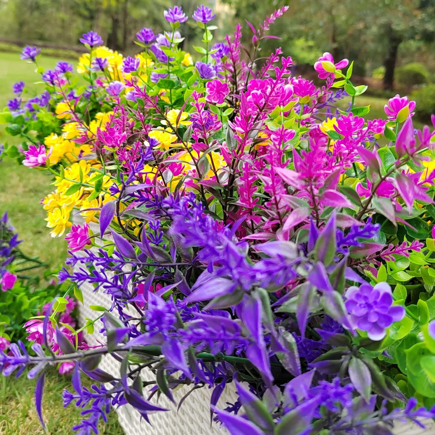 20 Bundles Artificial Flowers Outdoor UV Resistant No Fade Fake Plants Faux Plastic Shrubs for Garden Patio Porch Window Box Home Wedding Farmhouse Hanging Décor