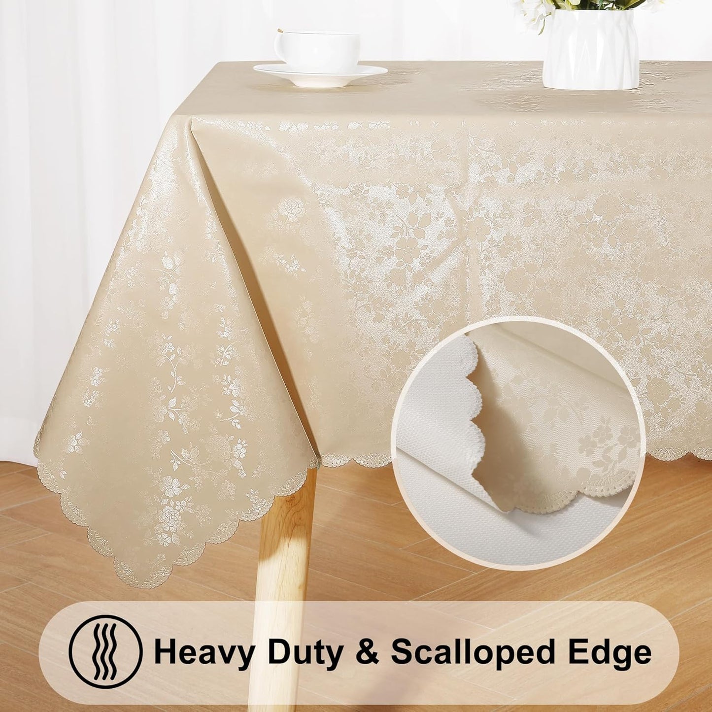 Smiry Rectangle Table Cloth, Waterproof Heavy Duty Vinyl Tablecloths, Wipeable Washable Table Cover for Kitchen and Dining Room (Beige, 54" X 108")