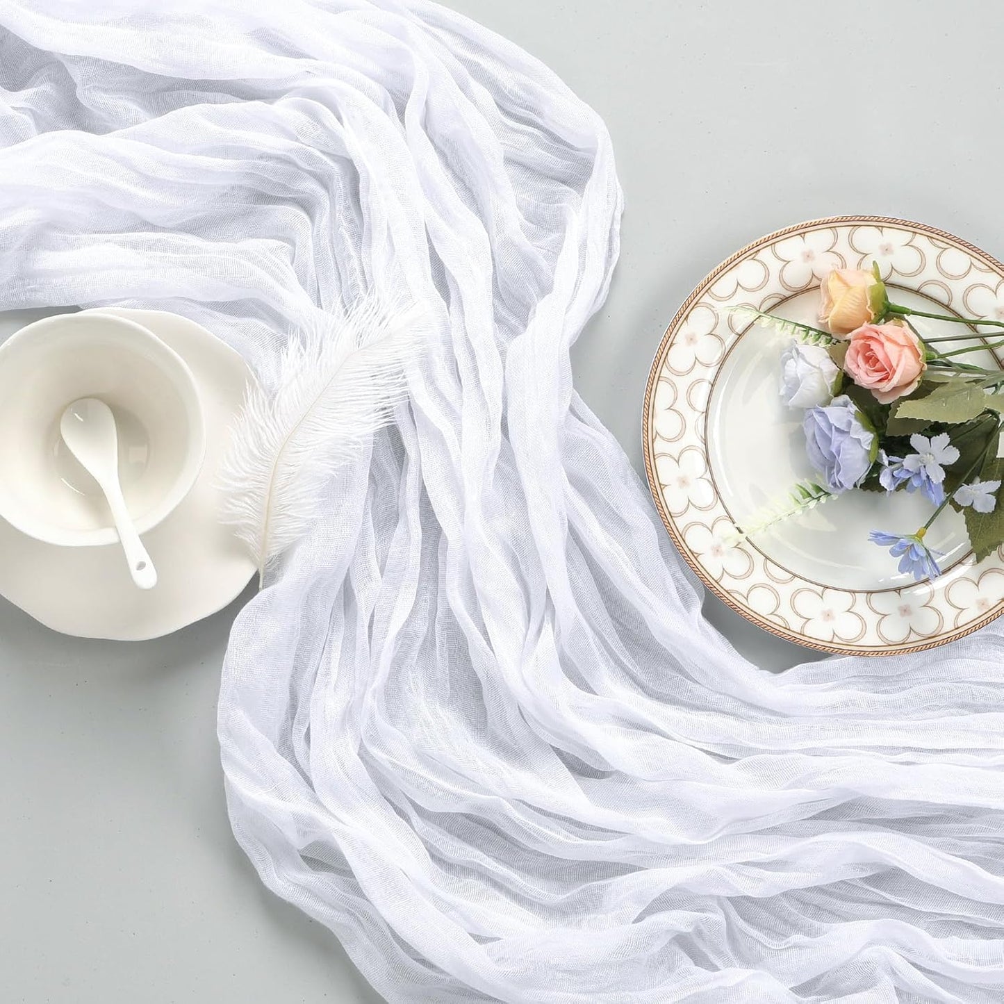 12 Pack White Cheesecloth Table Runner 10ft Boho Gauze Fabric Cheese Cloth Table Runner 35 x 120 Inch Rustic Sheer Runner for Romantic Wedding Decor Baby Shower Party Table Centerpiece Decoration