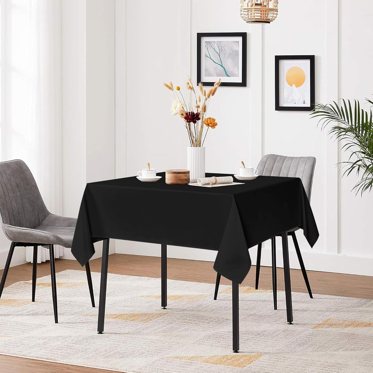 sancua Black Square Tablecloths 70x70 Inch - Fabric Table Cloth for Square or Round Tables, Washable Polyester Table Cover for Outdoor Party, Birthday, Decorative Display Tables