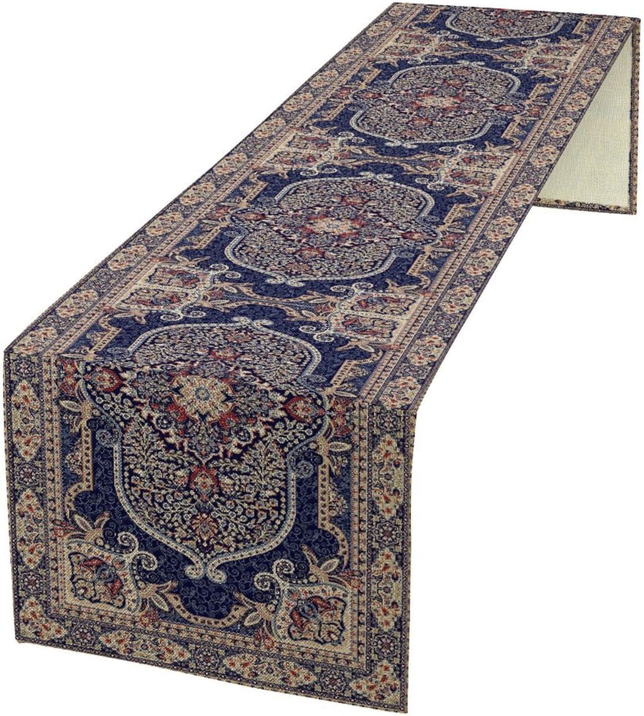 Boho Floral Vintage Table Runner, Blue Purple Retro Flower Rustic Country Farmhouse Pattern for Home Kitchen Table Decor Dining Coffee Room Party Decor 13x120in