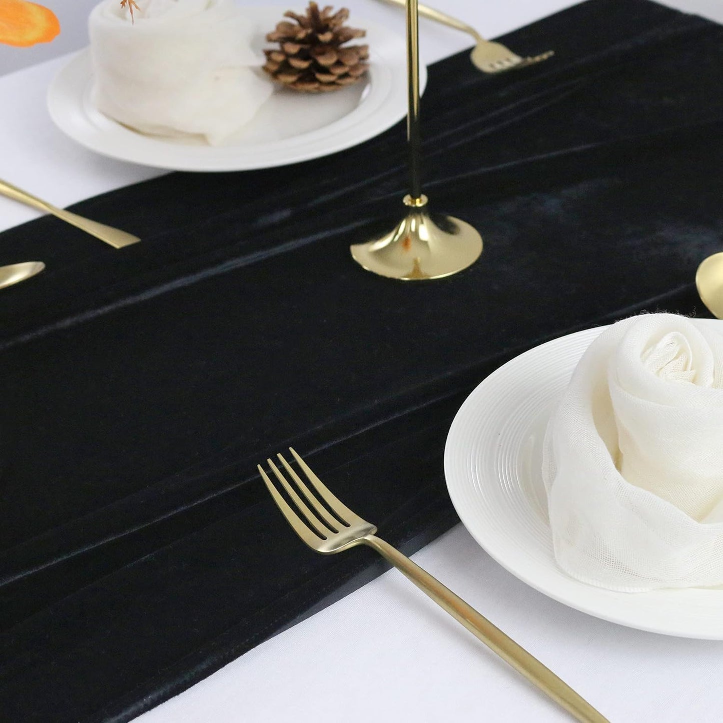 Velvet Table Runner, 10ft Luxurious Wedding Reception Decorations Soft Velvet Fabric Table Linen Overlay for Party (20 x 120 inch, Black)