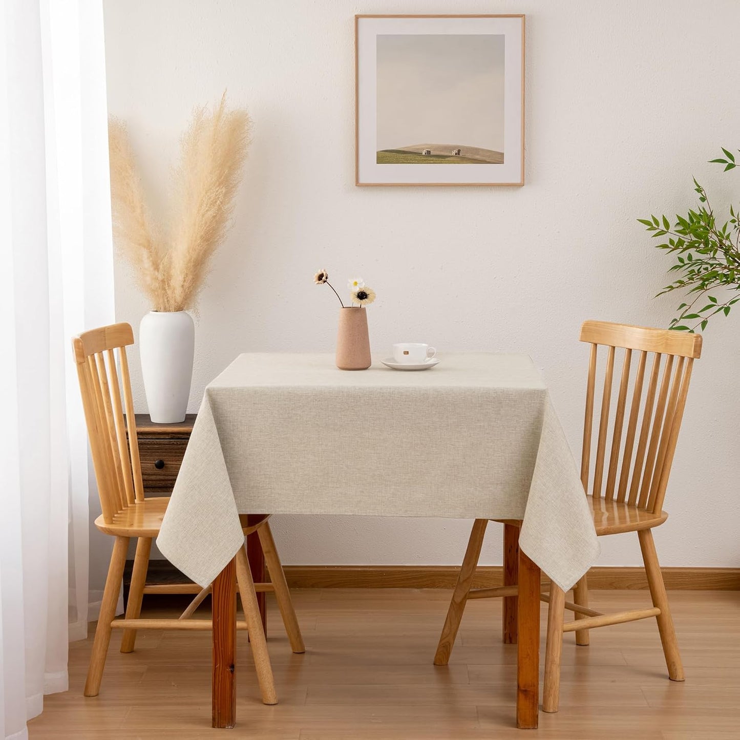 Hiasan 2 Pack Faux Linen Square Tablecloth - Wrinkle and Stain Resistant Washable Table Cloth for Kitchen Dining Room Holiday Table Cover for Party Dinner, Beige, 70 x 70 Inch