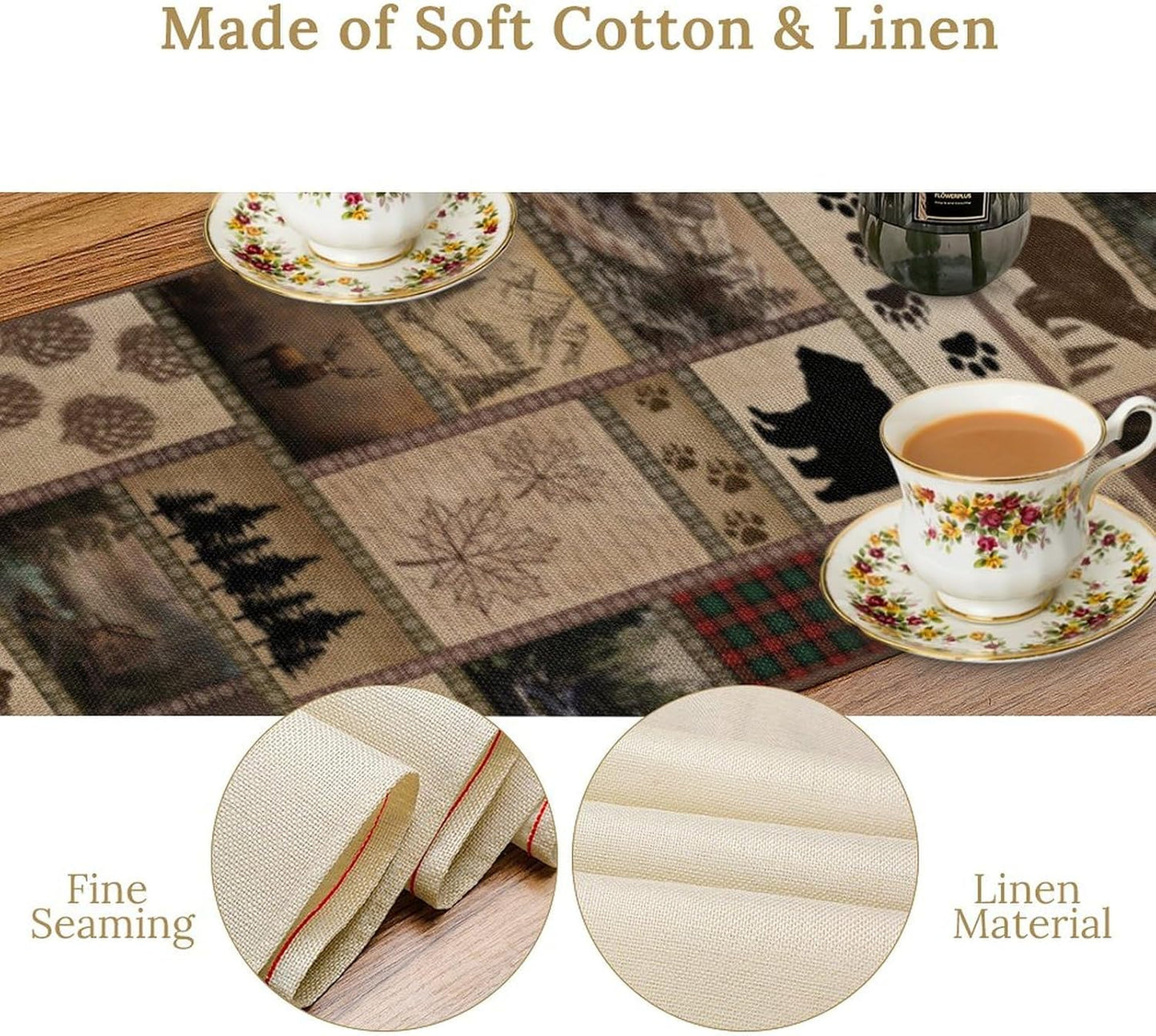 Retro Rusticd Cabin Table Runner Bear Country Farmhouse Vintage Lodge Table Runner for Party Dinner Festival Bedroom Living Room Kitchen 13x70 Inch