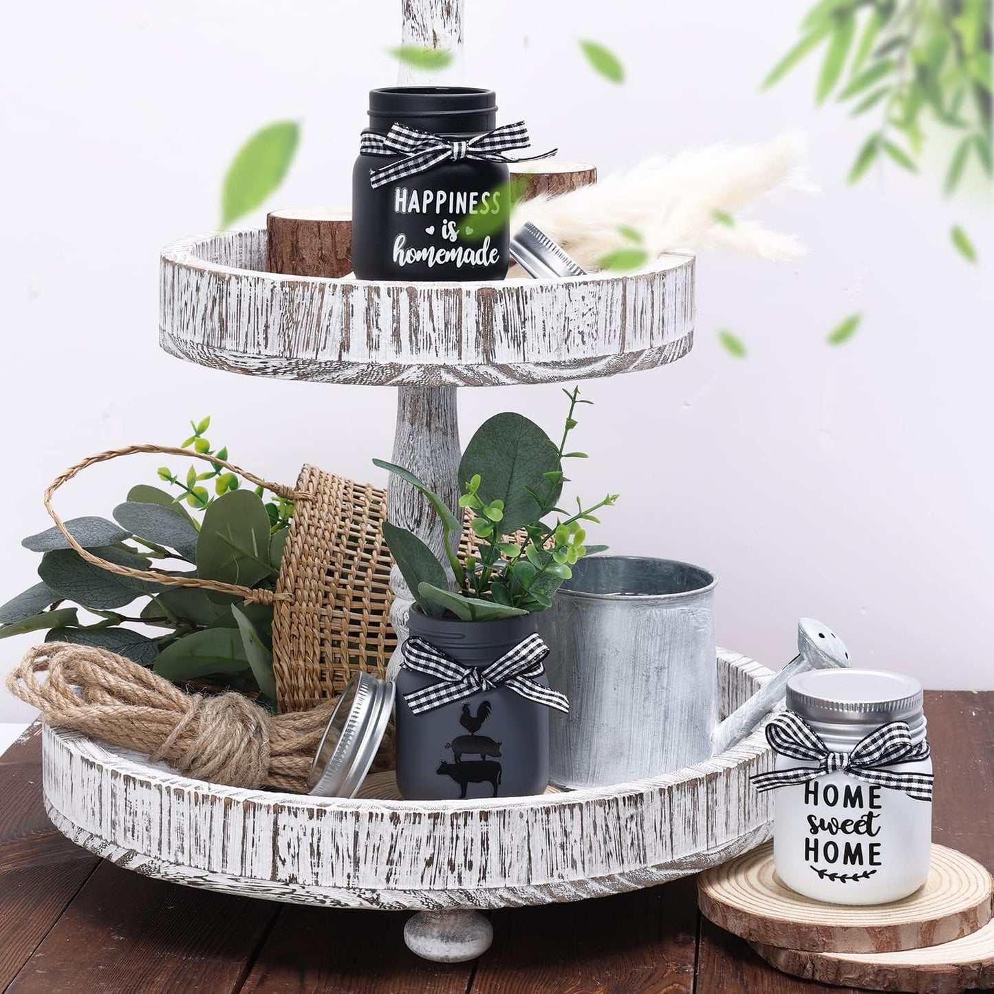 Mini Mason Jar Centerpiece Table Decorations for Farmhouse Coffee Table Dining Table Decor Tiered Tray Jar with Lids for Kitchen Living Room Set of 3