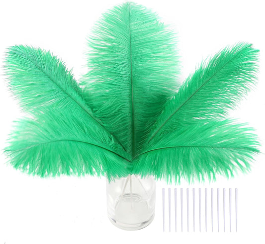 SOGUGOM Green Craft Ostrich Feathers - 30PCS 6-8 inch Mini Ostrich Feathers Kit for Kindergarten Crafts, Hats and Mardi Gras(Green)