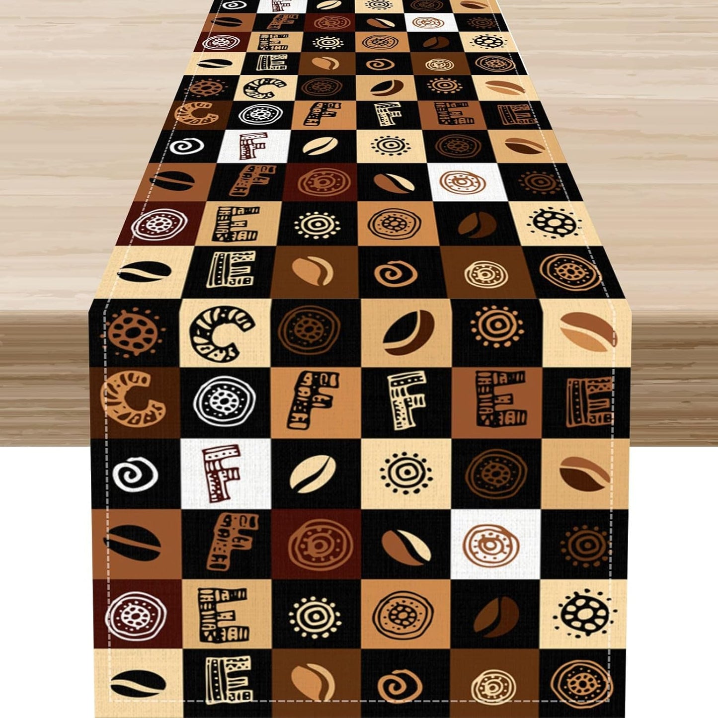 Coffee Theme Table Runner, Rustic Farmhouse Coffee Cup Latte Cappuccino Tea Party Cafe Table Center Decor for Home Kitchen Dining Patio Holiday Party Indoor Outdoor Table Decorations, 13"x108" Inch