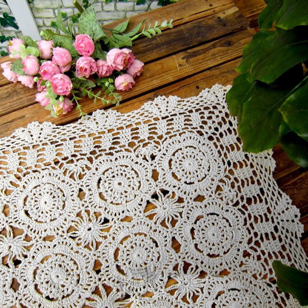 Cotton Handmade Crochet lace Table Runners Rectangular Tablecloth Doilies Doily Table Dresser Scarf Décor,19x31Inch,White
