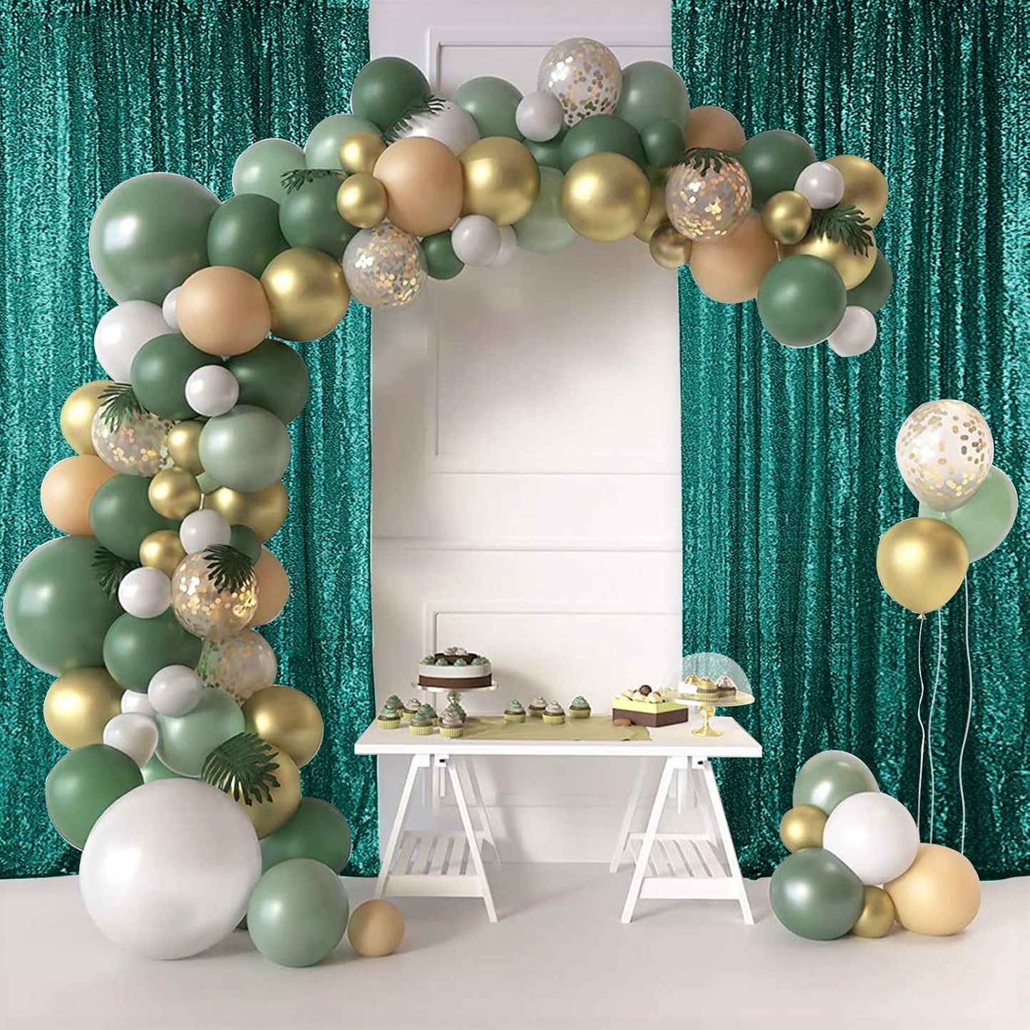 Hahuho Hunter Sequin Backdrop Curtain, 2PCS 2FTx8FT Glitter Backdrop Curtain for Parties, Christmas, Wedding, Party Decoration（2 Panels, 2FT x 8FT, Hunter