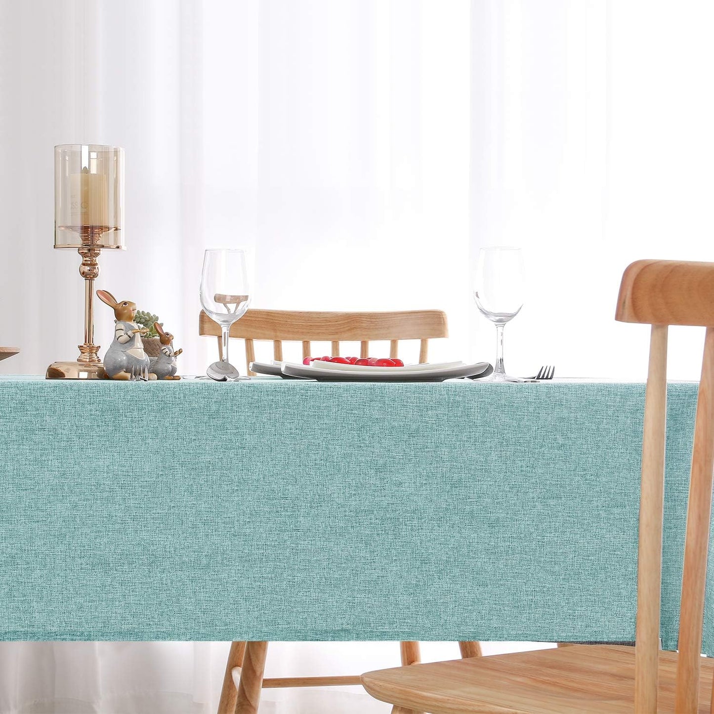 Hiasan 2 Pack Faux Linen Rectangle Tablecloth - Wrinkle and Stain Resistant Washable Table Cloth for Kitchen Dining Room Holiday Table Cover for Party Dinner, Aqua, 54 x 80 Inch