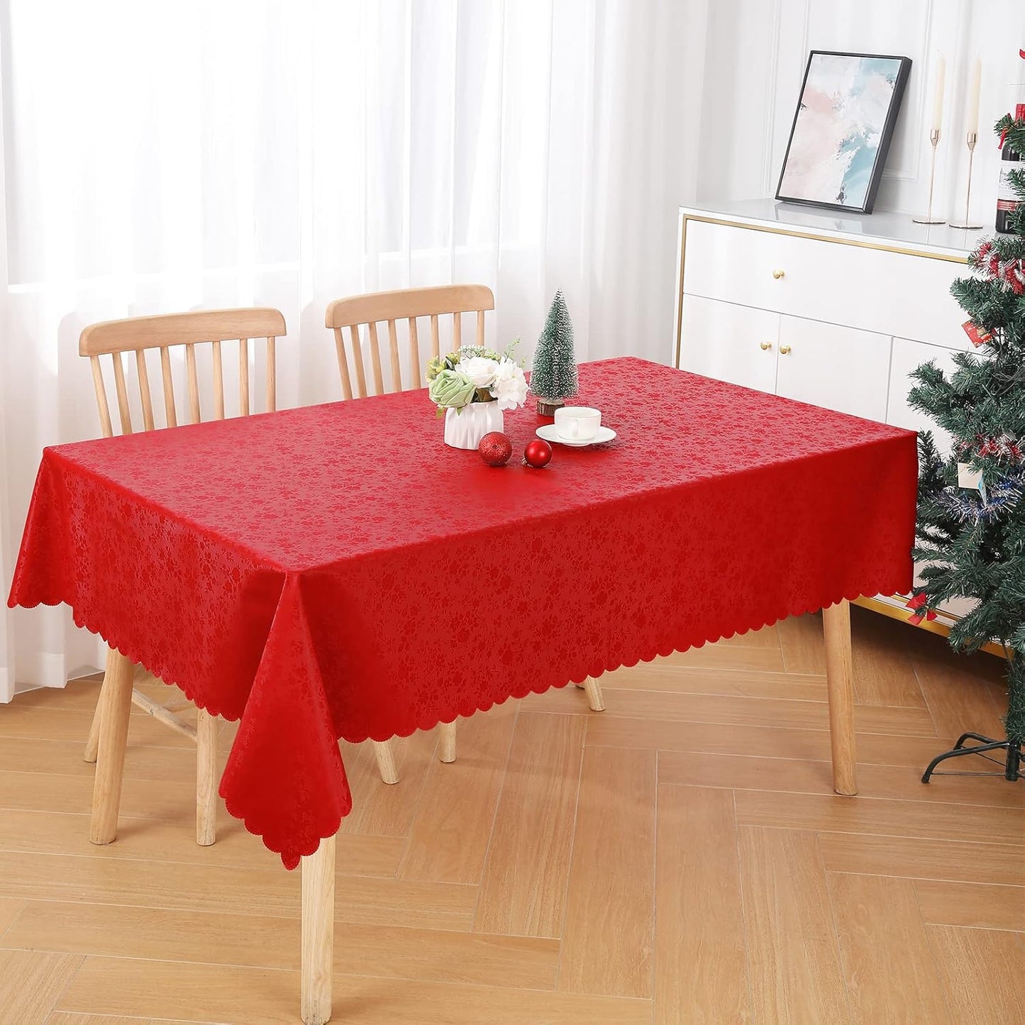 Smiry Rectangle Table Cloth, Waterproof Heavy Duty Vinyl Tablecloths, Wipeable Washable Table Cover for Kitchen and Dining Room (Red, 54" X 120")