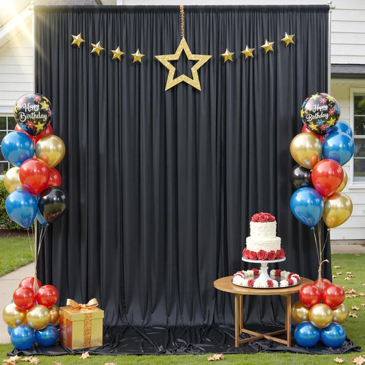 10x12ft Wrinkle Free Black Backdrop Curtain for Wedding Parties, 2 Panels 5×12 ft Long Soft Silky Polyester Fabric Backdrop Drapes Black Photo Back Drop Curtains for Party Photography Background Cloth