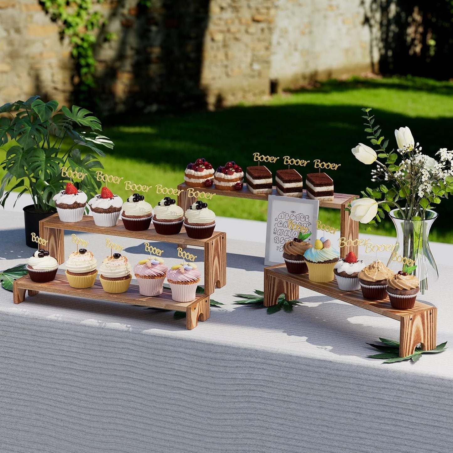 14 Inch Large Wooden Tiered Riser Display Stands, 2 Set Stackable Wooden Cupcake Stand Dessert Table Display Set,Tiered Shelf Organizer,Display Stands Shelf,Vendor Booth Display Items for Vendor Events