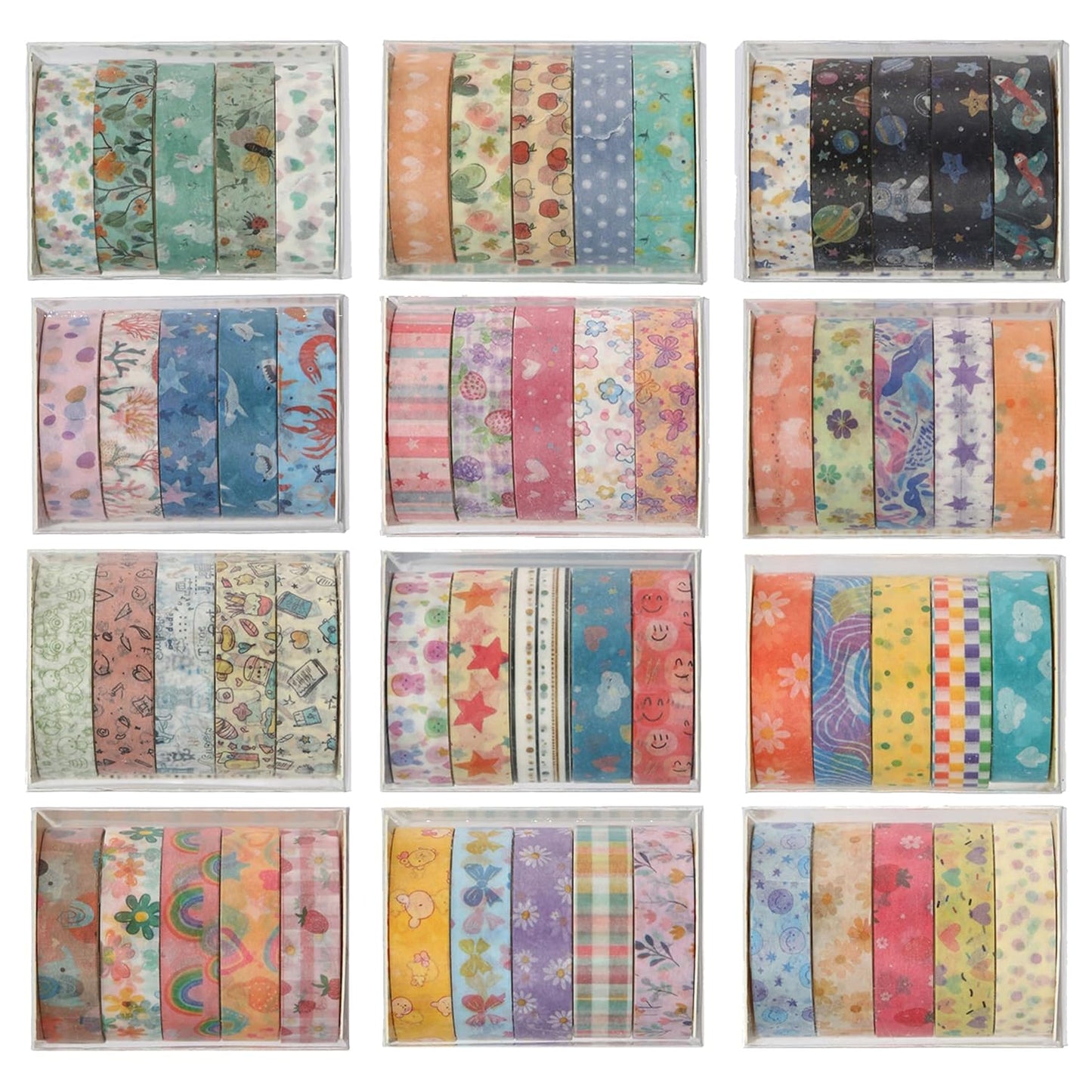 YUBBAEX 60 Rolls Value Washi Tape Pack Retro Arts Masking Tape Basic Patterns Decorative for DIY Crafts, Bullet Journal Supplies, Planners, Scrapbook, Card/Gift Wrapping (Cotton Candy)