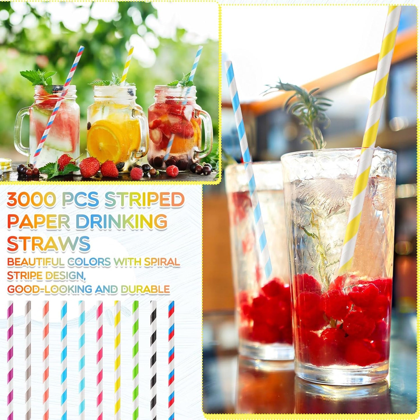 Eaasty 1200 Pcs Colored Paper Straws Bulk Disposable Striped Drinking Paper Straws for Summer Juice, Shakes, Cocktail,7.87 Inches, 0.24'' Diameter (Multicolor)