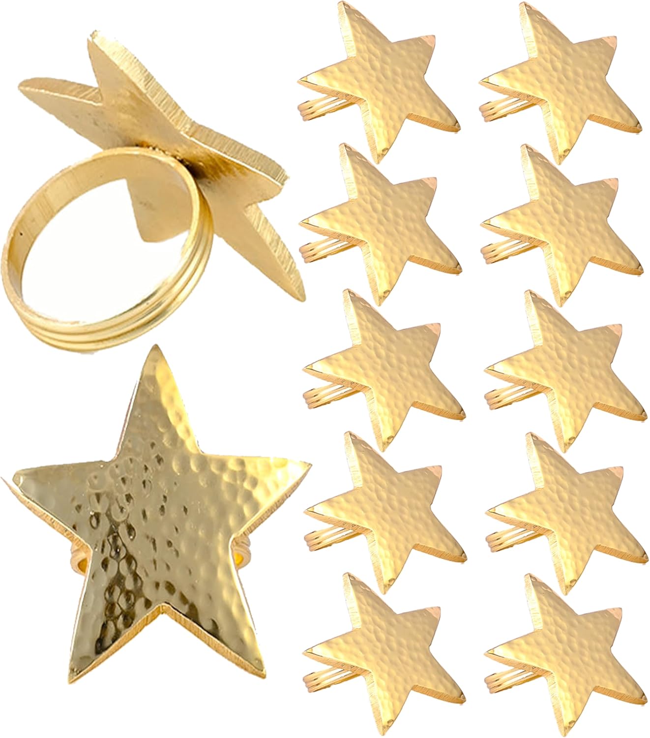 Napkin Rings Set of 12, Star Napkin Holders, Rustic Napkin Rings, Premium Metal Napkin Ring Bulk for Party Decoration, Dinning Table, Everyday, Family Gatherings (Gold) - ALPHA Living HOME