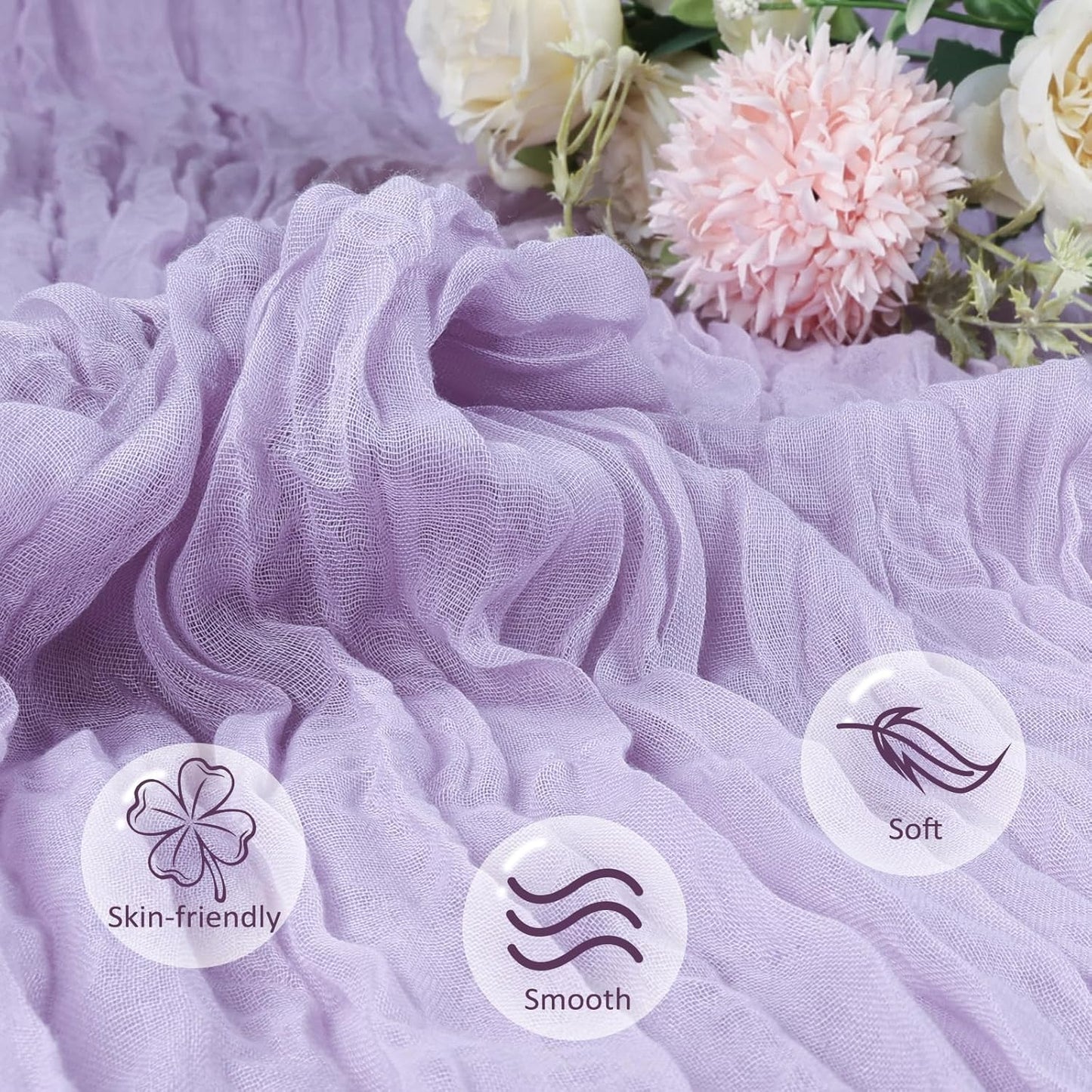 12 Pack Lilac Purple Cheesecloth Table Runner 10ft Boho Gauze Fabric Cheese Cloth Table Runner 35 x 120 Inch Rustic Sheer for Romantic Wedding Decor Baby Shower Party Table Centerpiece Decoration