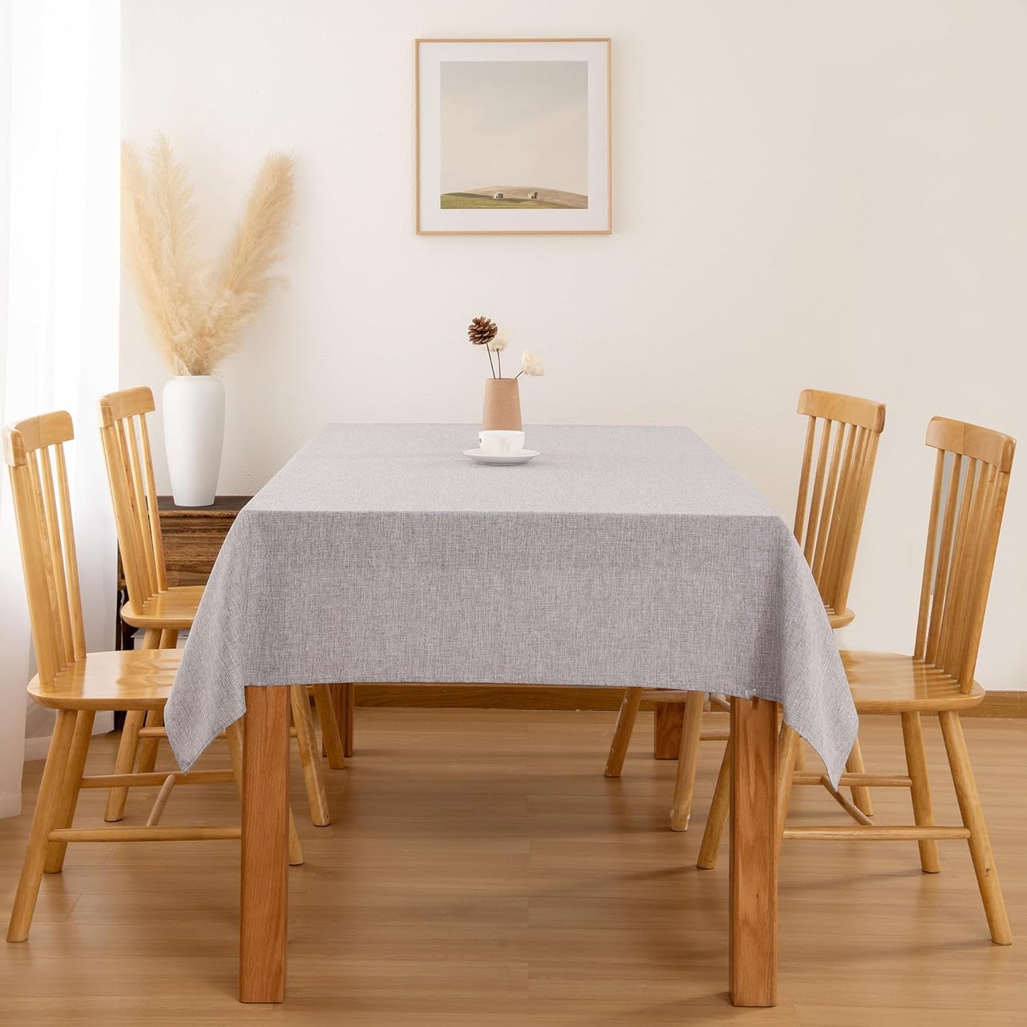 Hiasan 2 Pack Faux Linen Rectangle Tablecloth - Wrinkle and Stain Resistant Washable Table Cloth for Kitchen Dining Room Holiday Table Cover for Party Dinner, Stone, 30 x 60 Inch