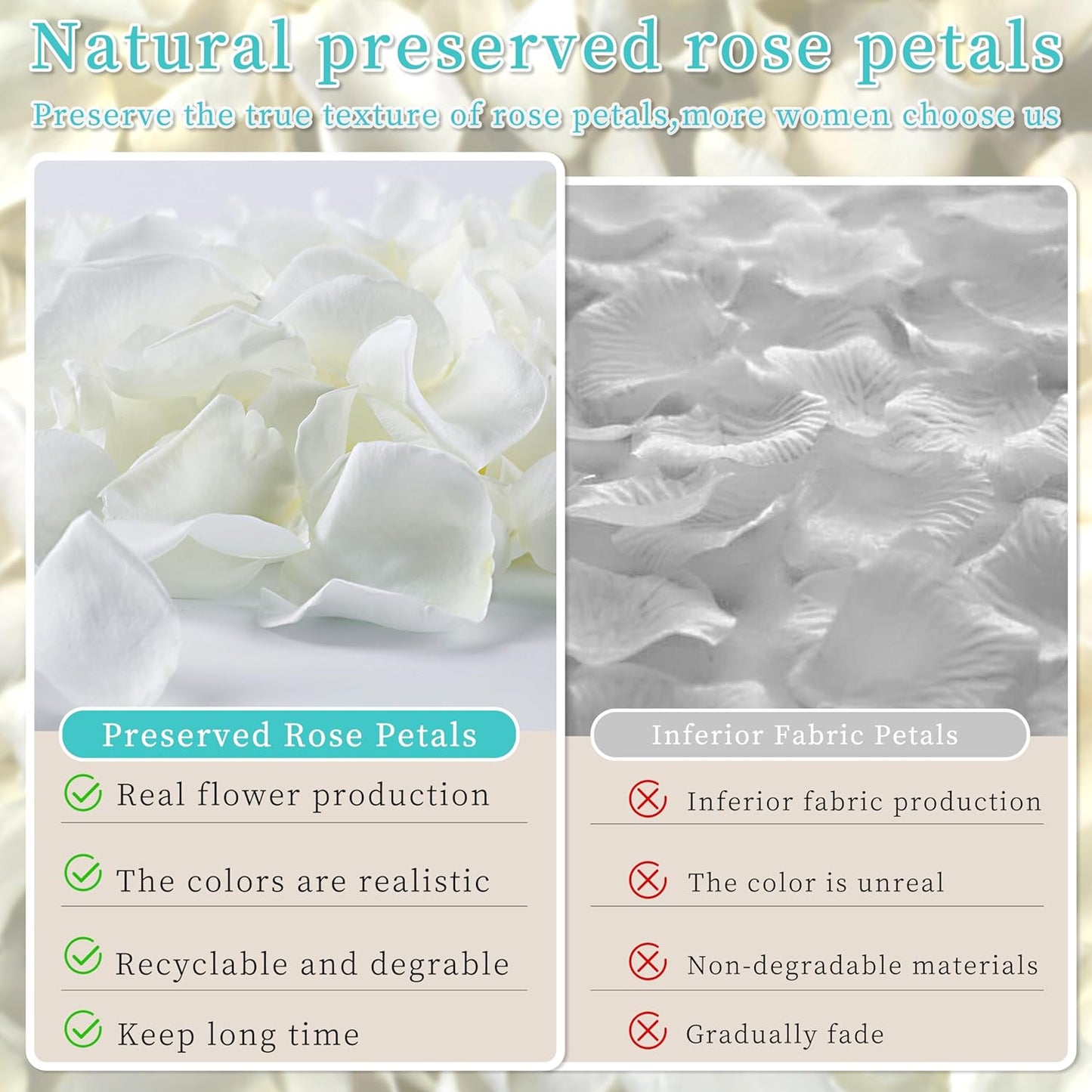 Real Ivory Rose Petals, Frozen Preserved Petals for, Wedding Party Decorations, Dried Flower Confetti, Table Centerpieces, Bridal Shower, 3.17 oz (90 g)