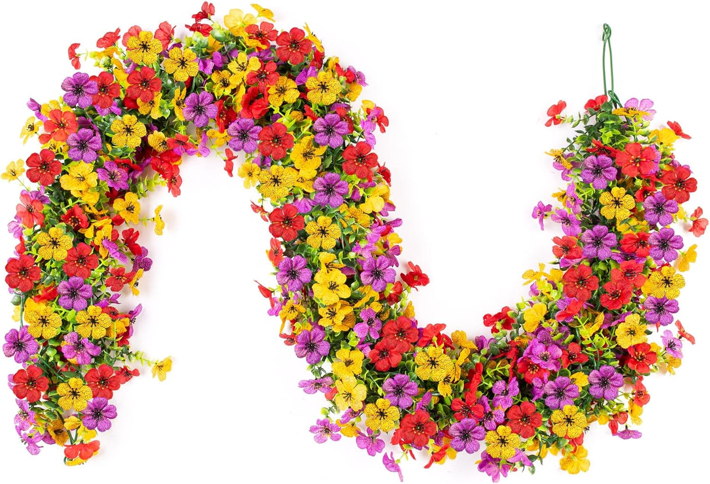 Artificial Flowers Garland Ivy, 4 Pack 5.9 FT Fall Decor UV Resistant Fake Mums Floral Vine Silk Daisy Hanging Flower for Home Garden Wedding Decor Photo Booth Backdrop(Red Purple Yellow)