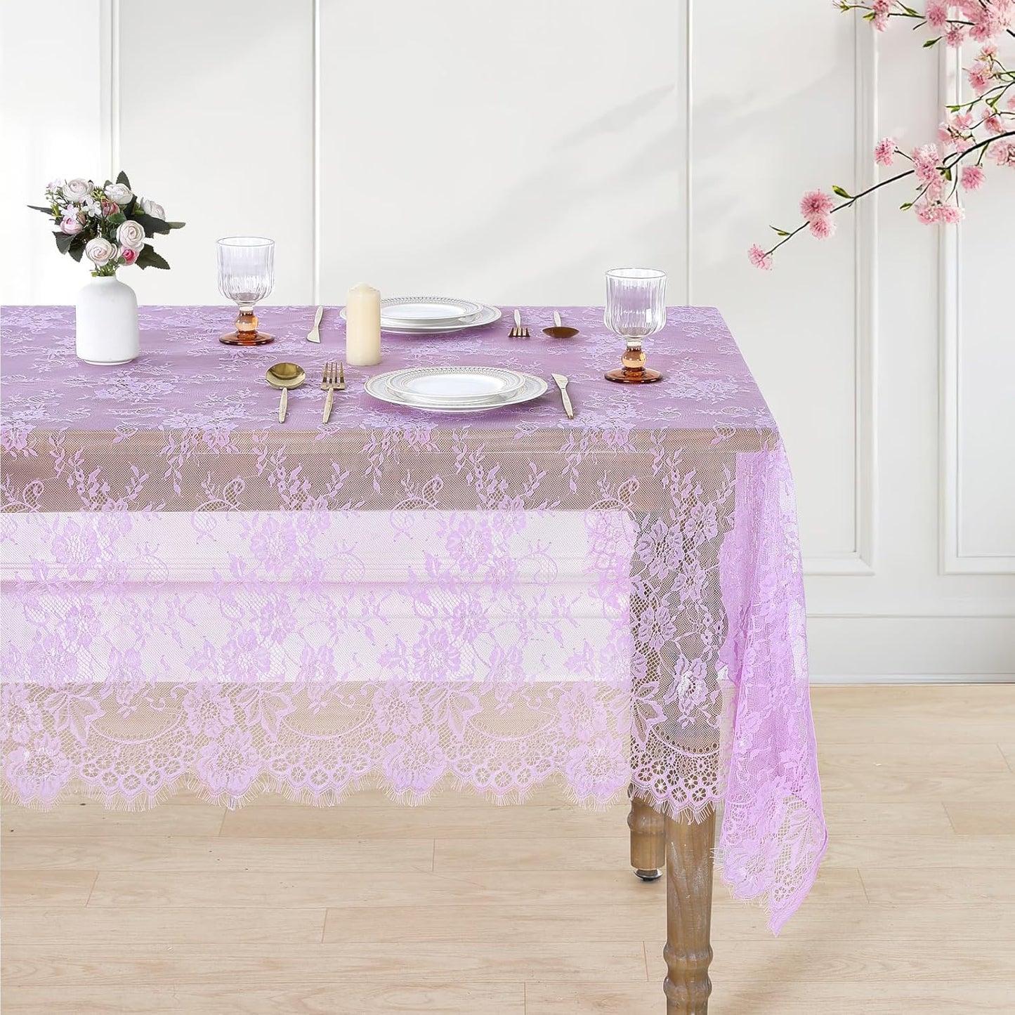 Lace Tablecloth Chic Table Fabric 60x120 Inch for Farmhouse Rustic Wedding Bridal Shower Party Decoration Rectangle Overlay Long Vintage Embroidered Reception Table Cloth Decor